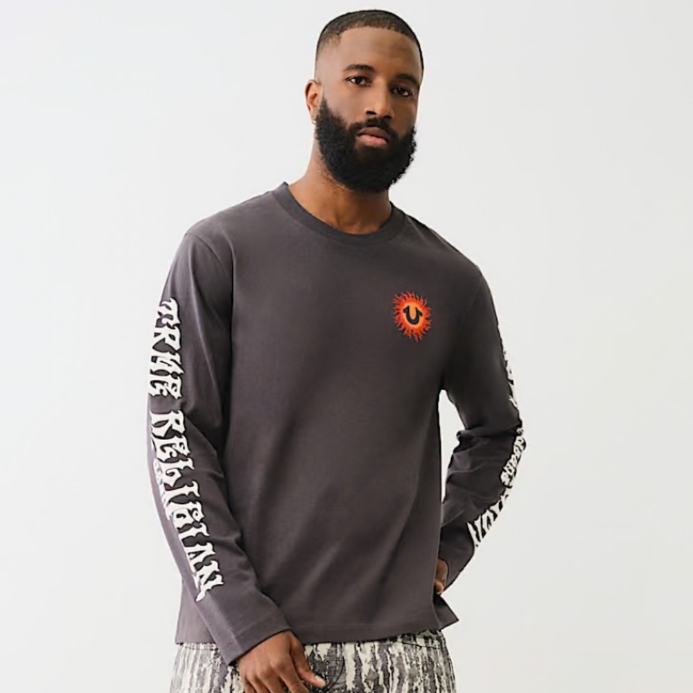 True Religion Charcoal Long Sleeve Tee with Graphic